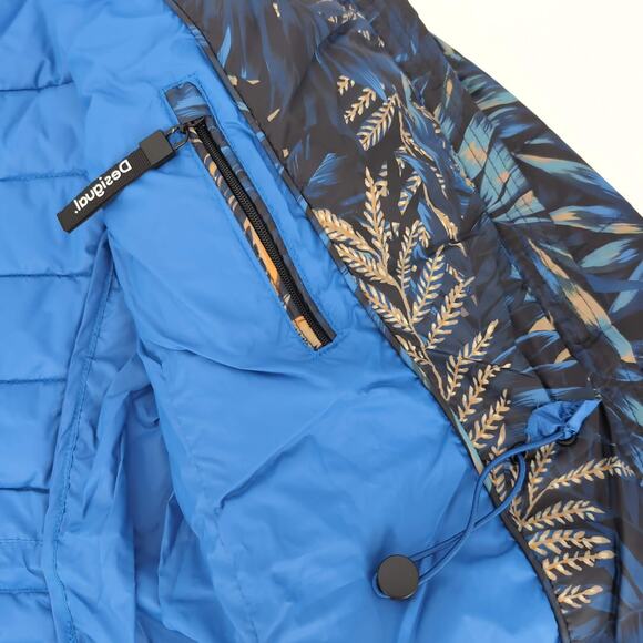 Desigual Blue Floral Puffer Padded Women's Ankor Jacket w Hood - US Size M - NWT - Picture 12 of 16